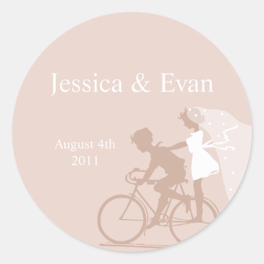 Sticker Mariage à bicyclette beige Couple (Devant)