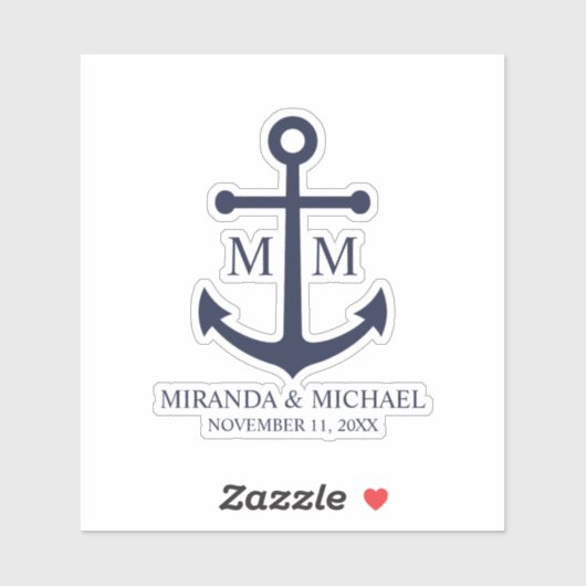Sticker Mariage à l'ancre bleu marine nautique (Feuille)
