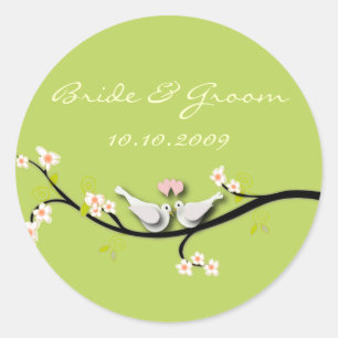 Sticker mariage amour colombes + fleurs branche