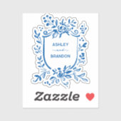 Sticker Mariage Armoirie Botanique Bleu Français Fantaisis (Feuille)