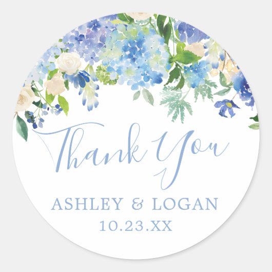 Sticker Mariage Blue Hydrangeas Merci Favor (Devant)