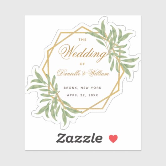 Sticker Mariage Botanique Géométrique Verdure or Script (Feuille)