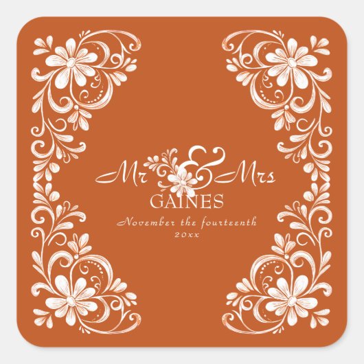 Sticker Mariage Burnt Orange Shabby Chic Mr & Mrs (Devant)
