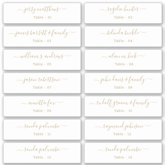 Sticker Mariage Carte Place Nom de l'invité Numéro de tabl (Devant)