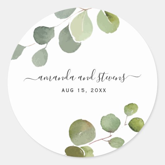 Sticker Mariage chic moderne Script Eucalyptus (Devant)