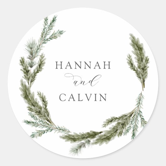 Sticker Mariage Classic Rond Winter Greenery (Devant)