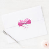 Sticker Mariage Coeur rose, blanc Damas (Enveloppe)
