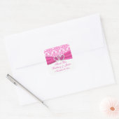 Sticker Mariage Coeur rose, blanc Damas (Enveloppe)