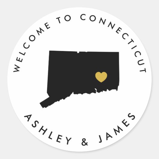 Sticker Mariage Connecticut Étiquette Gold Noir (Devant)