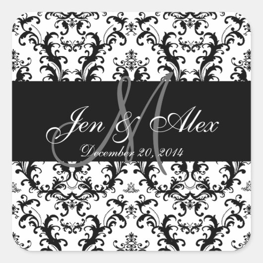 Sticker Mariage damassé Blanc Noir Faveur (Devant)