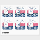 Sticker Mariage damassé bleu marine rose (Feuille)