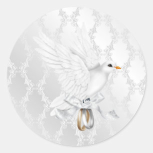 Sticker Mariage damassé en argent avec colombe
