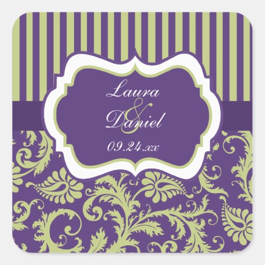Sticker Mariage damassé violet, vert, blanc (Devant)