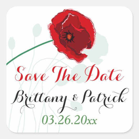 Sticker Mariage de 1,5 po 2 | Red Poppy | Noir, Ve (Devant)