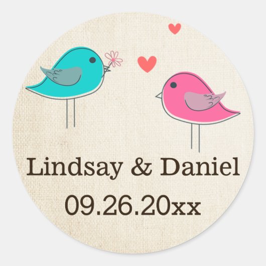Sticker Mariage de 1,5 po Whimsical Birds in Love  (Devant)