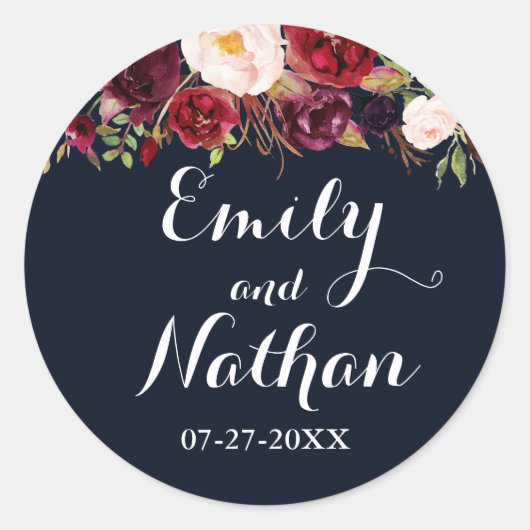 Sticker Mariage de automne floral de la marine bou (Devant)