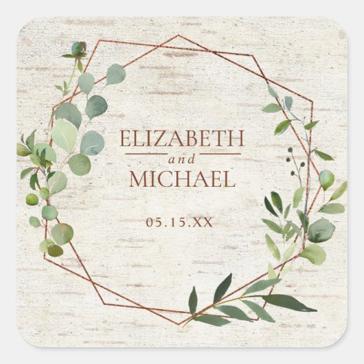 Sticker Mariage de bouleau Eucalyptus géométrique (Devant)