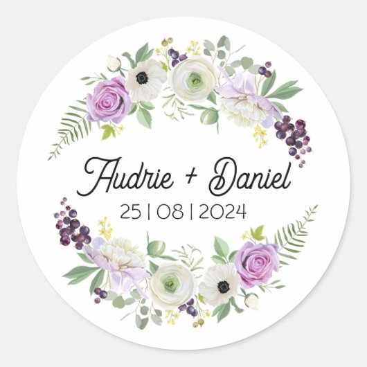 Sticker Mariage de fleurs violettes et vertes (Devant)