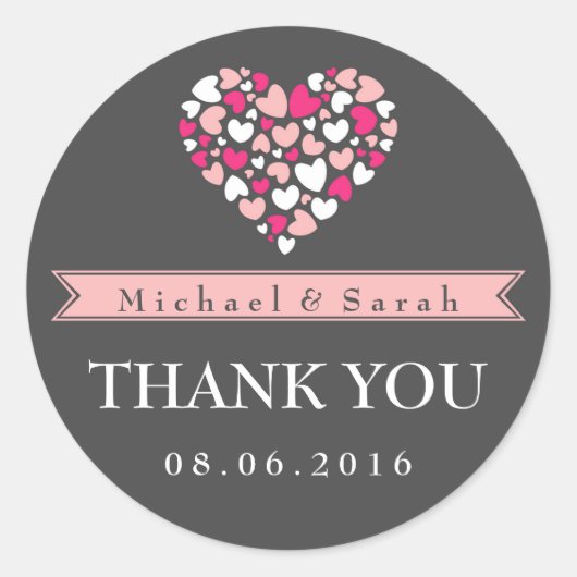 Sticker Mariage de Merci rose et gris (Devant)