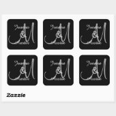 Sticker Mariage de monogramme gris NOIR et ARGENT  (Feuille)
