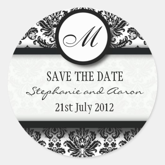 Sticker Mariage de monogramme noir et blanc Damask (Devant)