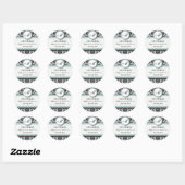 Sticker Mariage de monogramme noir et bleu Damask (Feuille)
