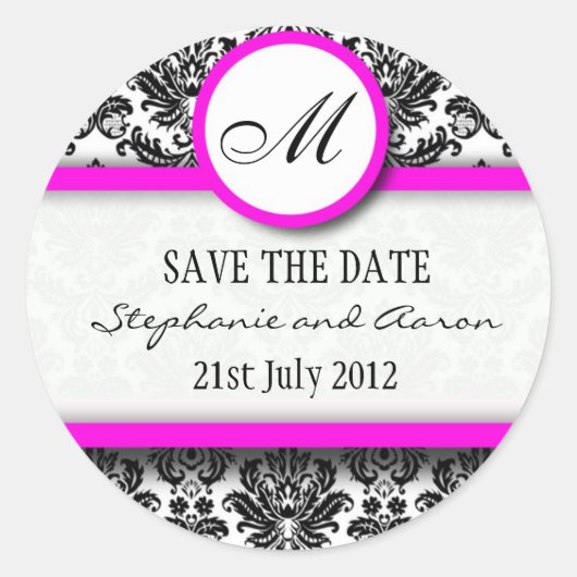 Sticker Mariage de monogramme noir et rose (Devant)