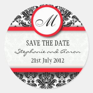 Sticker Mariage de monogramme noir et rouge Damask