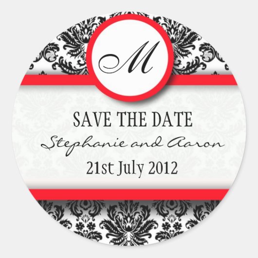 Sticker Mariage de monogramme noir et rouge Damask (Devant)