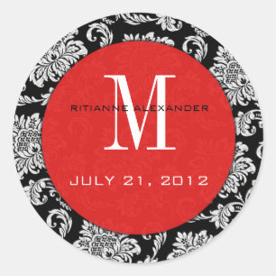Sticker Mariage de monogramme rouge Damask noir