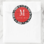 Sticker Mariage de monogramme rouge Damask noir (Sac)