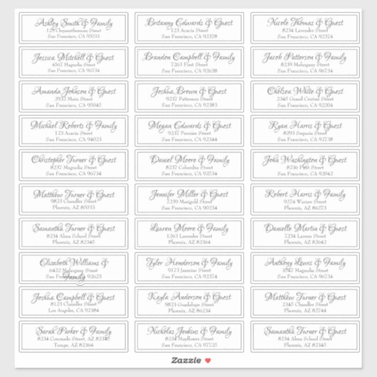 Sticker Mariage de script cursif moderne Adresse (Feuille)