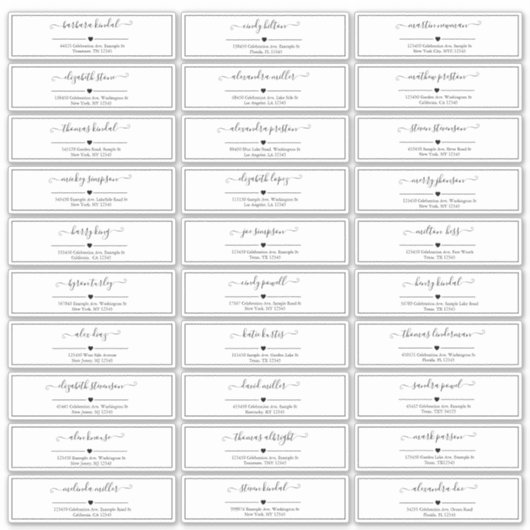 Sticker Mariage de script noir et blanc Adresse du client (Devant)