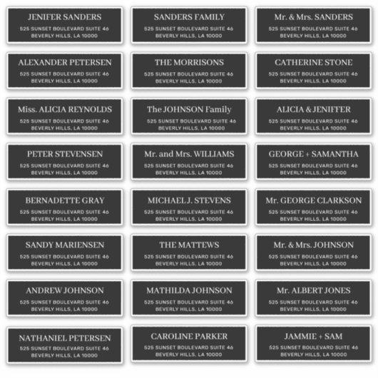 Sticker Mariage de typographie moderne adresse invité noir (Devant)