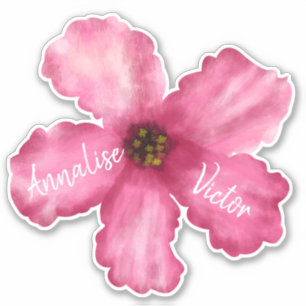 Sticker Mariage des noms Tropical Pink Hibiscus Couple