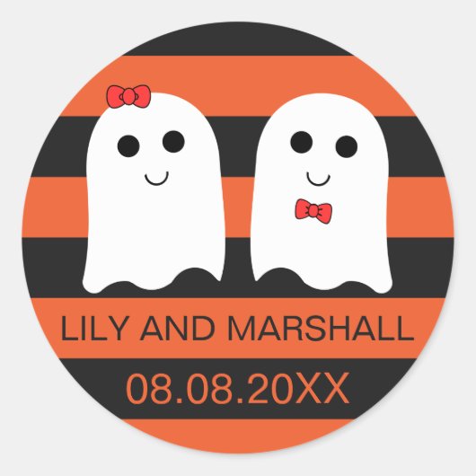 Sticker Mariage d'Halloween Couple Fantôme mignon (Devant)
