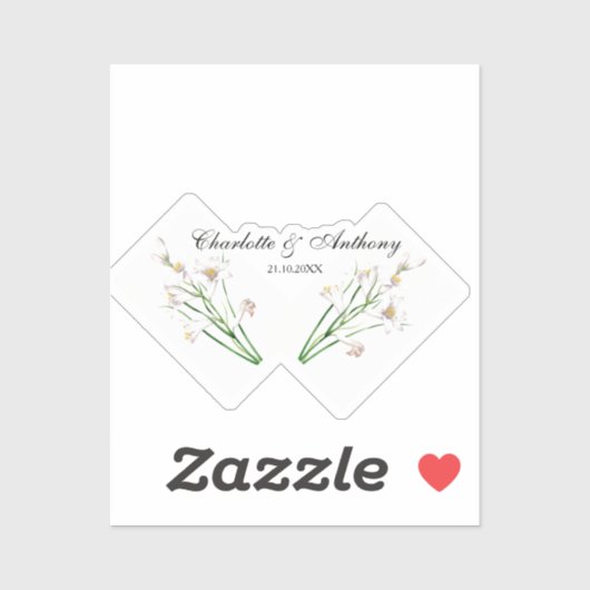 Sticker Mariage Élégant Créatif Floral Blanc Chic (Feuille)