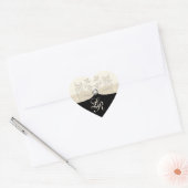 Sticker Mariage en forme de coeur noir et ivoire (Enveloppe)