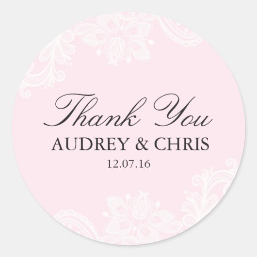 Sticker Mariage en Merci de dentelle rose (Devant)