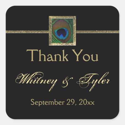 Sticker Mariage en plume Peacock noir et or (Devant)