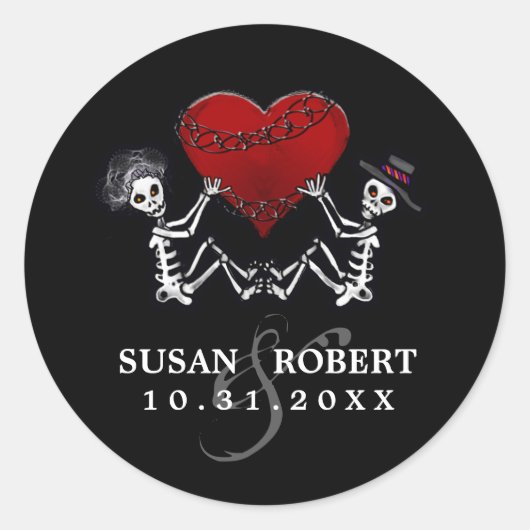 Sticker mariage Enveloppe - Skeletons avec coeur (Devant)