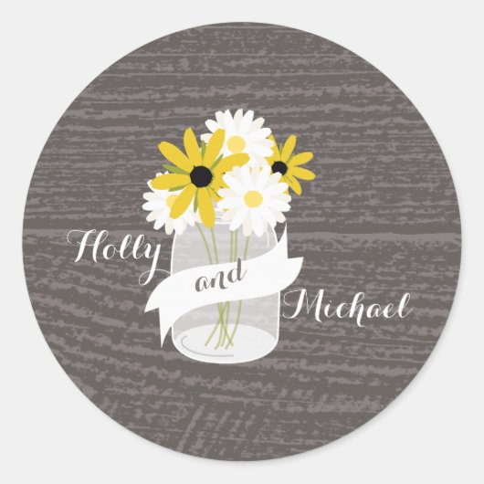 Sticker Mariage Fleur sauvage Barnwood + Mason Jar (Devant)