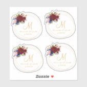 Sticker Mariage Floral Monogram Bourgogne Marine Gold Fram (Feuille)