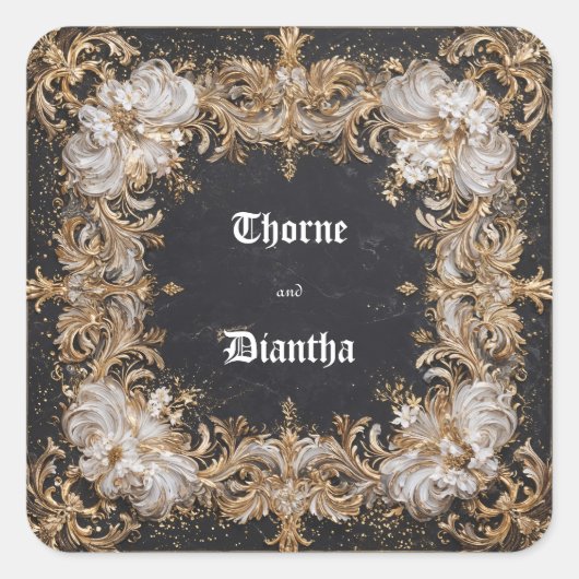 Sticker Mariage Floral Noir et Or (Devant)