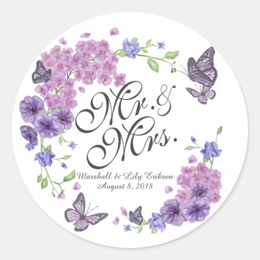 Sticker Mariage Floral Papillons personnalisés (Devant)