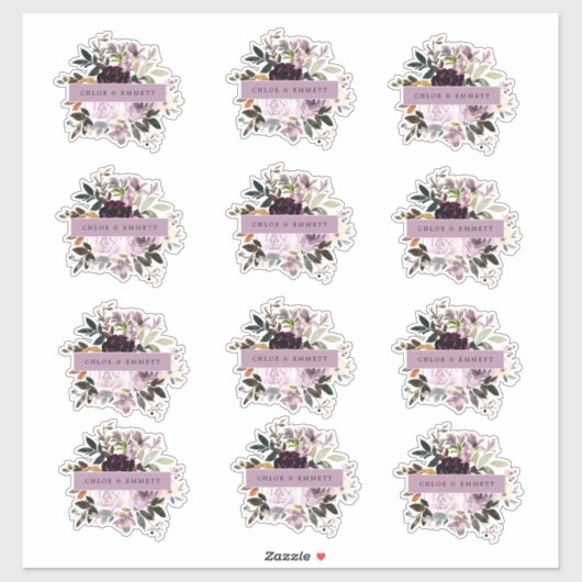 Sticker Mariage floral rose et violet (Feuille)