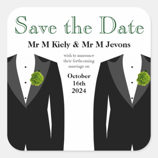 Sticker Mariage Gay Carnation Verte Enregistrer La (Devant)