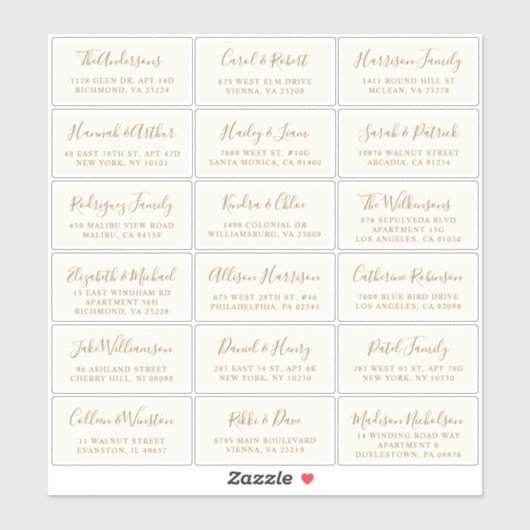 Sticker Mariage Gold Cream stylish Adresse client (Feuille)