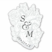 Sticker Mariage gothique Date Blanc Éffrayant Coeur Monogr (Devant)