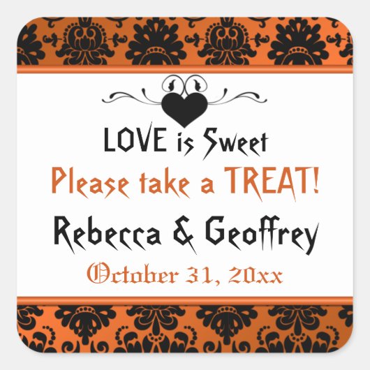 Sticker Mariage gothique Orange, Black Scroll Hear (Devant)